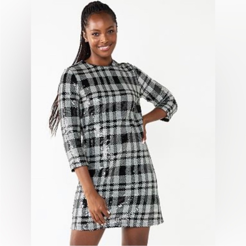 Draper James Black and White Plaid Mini Dress
